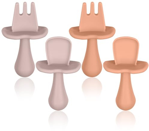 Vicloon Cuillere Bébé,4pcs Couverts Ergonomiques Bébé,Cuillère pour Bébé,Ideal Apprentissage Diversification Alimentaire,Auto-alimentation