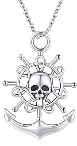 YEESIA Anker Totenkopf Halskette 925 Sterling Silber Nautische Halskette Piraten Halskette Schmuck Geschenke Totenkopf Anker Halskette Keltischer Knoten Kompass Anker Schmuck Seemann Geschenke