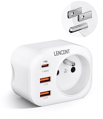 LENCENT Amélioré Adaptateur Prise USA Américaine 20W PD et QC3,0