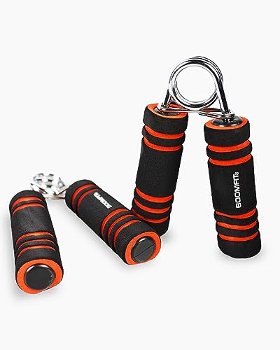 BOOMFIT Hand Grip Musculation | Paire de Fortifiant de Main 10-15kg | Pince de Musculation Avant-Bras et Doigts pour Escalade, CrossFit et Rééducation | Poignée en Mousse Antidérapante Rouge