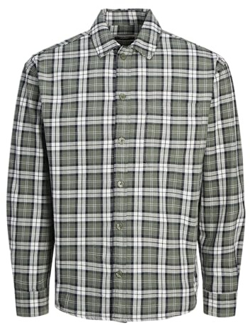 Jack & Jones Jcocollective Zac Check - Camicia a Maniche Lunghe da Uomo, Agave Green, M