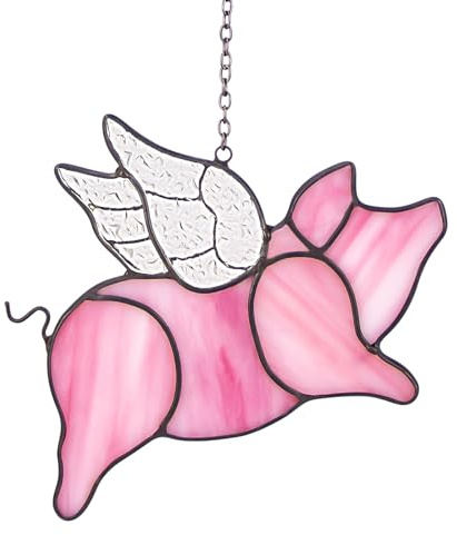 YT3 Studio Flying Pig Sonnenfänger, Buntglas-Fensterdekoration, handgefertigtes Geschenk für Schweineliebhaber, Frauen, Mutter, lustige Tierparty- und Kinderzimmer-Dekoration