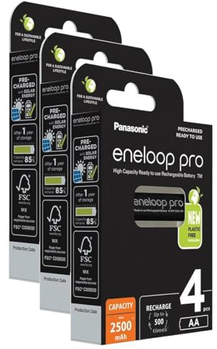 Eneloop Pro Lot de 3 x 4 Piles Rechargeables Mignon 2500mAh AA Ni-MH 1,2V