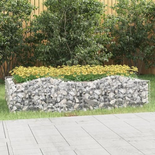 Rantry Gabione mit erhöhtem Bett 200 x 100 x 50 cm aus verzinktem Eisen, Blumenkasten für den Außenbereich, Gabione Blumenkübel Gabione Stein Korb Zaun Garten Gabione Gabione