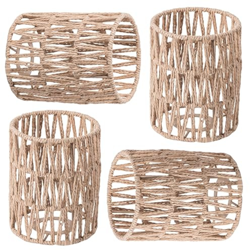 Lampenschirm Rattan, Stehlampe Pendelleuchtenschirm,Lampenschirm Klein Hängelampe Rattan Ersatzschirm Zubehör für Tischlampe,Korblampen Hängend, Laterne, fur Kuche,Esszimmer Bar Wohnzimmer (4)