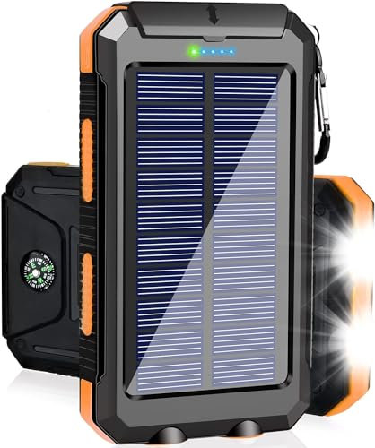 Saraupup Cargador solar de bateria de 38800 mAh, cargador rápido, doble puerto USB, linterna LED integrada y brújula para todos los teléfonos celulares y dispositivos electrónicos portatil
