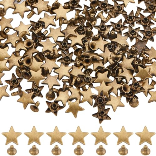 GORGECRAFT 1 Box 120 Sets Bronze-Sternnieten-Kits 12mm Metall-Ledernieten Nägel Und Spikes Flache Pentagramm-Form Dekorative Punk-Nägel Für Kleidung Taschen Gürtel Schuhe Jacken Lederhandwerk