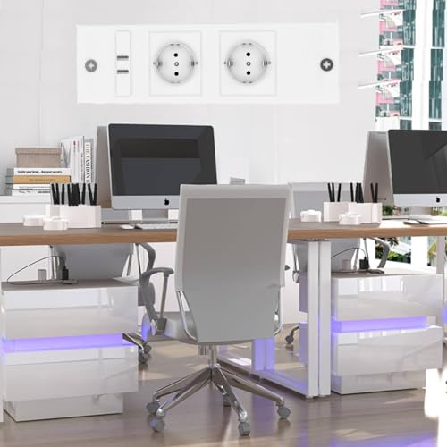 Set di 2 Comodino Camera da Letto con Stazione di Ricarica e LED, Comodini Bianco lucido con 2 Cassetti e illuminazione in 16 Colori, Salvaspazio, 45x35x46cm Tavolino da Letto Soggiorno in Legno