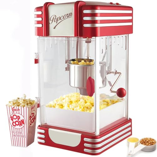 BAKAJI Macchina per Popcorn XXL Professionale Design Retro Vintage, Potenza 300 W con Contenitore in Acciaio Inossidabile Stile Anni 50, Pop Corn Pronto in 4 Minuti, 25,5 x 27 x 46 cm