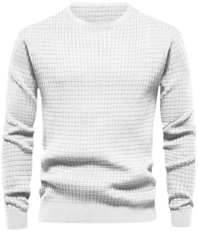 MakingDa Gaufré Sweatshirts Homme Pull Col Rond Manche Longue Uni Sweat Sportif Pullover Ado Doux Haut de Survetement Regular Fit Sport Mode Vintage