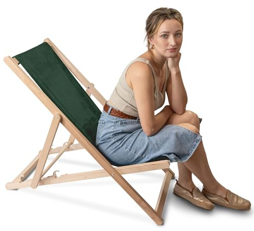 DreamRoots Liegestuhl Holz klappbar Cord Buchenholz, Forest Symphony
