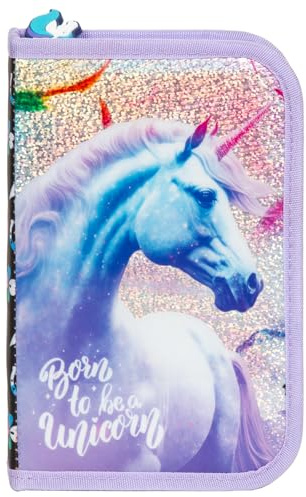 Ragusa-Trade Einhorn Unicorn 1-Fach Federtasche Federmappe Schlamper 22 TLG. gefüllt (PWJKO) Mädchen Kinder, lila/Glitzer, 20,5 x 13 x 4 cm