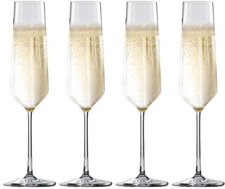 RUNZE765Z Champagnerkelche Premium-Kristall-Champagnerglas, 250 ml, klassisch, länglich, Champagnerglas, 4 Stück, klar. Schaumweingläser