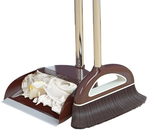Xujuika Set di Scopa E Paletta | Scopa E Paletta in Piedi | Set Scopa E Paletta con Manico Lungo | Set di Scopa con Denti A Pettine Verticale Manico per Cucina, Ufficio, Pavimento, Leggera E Robusta