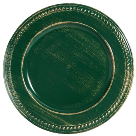 Kazozobi - Set of 6 Classic Beaded Charger Plates, Plastic Charger Plates Set, for Weddings, Easter, Events, Holidays, Christmas, Elegant Centerpiece, Hunter Green