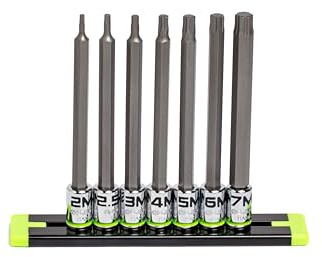 GRIPEDGE HEX Bit Socket Set |7-PC - 1/4'' Drive Long Metric RPT Hex Driver Set | Sizes 2MM - 7MM | Made With S2 Steel | Includes Premium Aluminum Storage Rail |