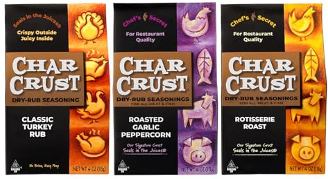 Char Crust Dry-Rub Seasonings 3-Flavor Roasting Gift Set | Rotisserie Roast, Roasted Garlic Peppercorn, Classic Turkey Rub | Perfect for Turkey, Chicken, Tenderloin and Prime Rib, 4 oz Each (3-Pack)