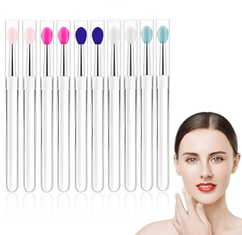 BQRKOTM 10 Stück Lippenpinsel Silikon, Wiederverwendbarer Lippenmasken Pinsel Mit Deckel, Lippenstift Pinsel, lip brush, Professioneller Werkzeug-Applikator (5 Farbe)