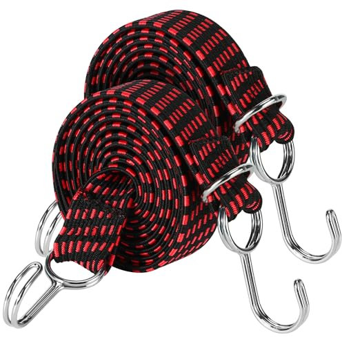 Tendeurs Élastiques Réglables 2 Pièces Sangle de Serrage Extra Forte Tendeurs Elastique avec Crochets 2M Corde Elastique Plate Tendeur pour Vélo Bache Piscine Tente