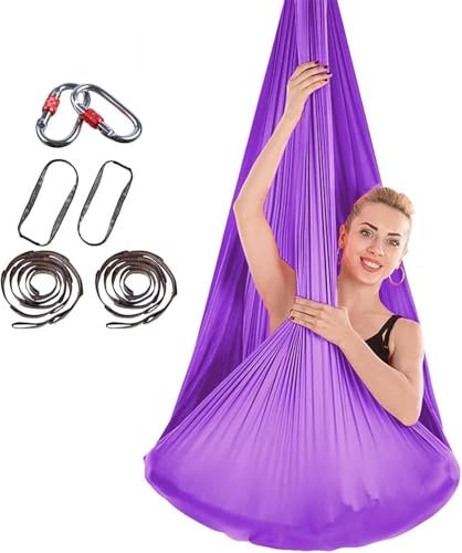 PRMTYUP Aerial-Yoga-Handtuch, DIY-Premium-AusrüStung Yoga-Tuch, Elastisches Anti-Schwerkraft-Yoga-Set Mit HäNgematte Mit StoffzubehöR, Verstellbare Yoga-HäNgematte,001,4m