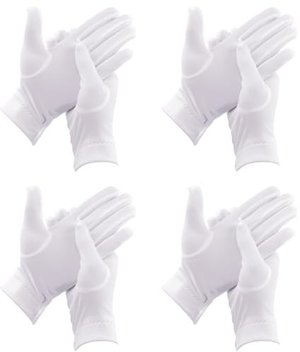 4 Paar Weiße Nylon Baumwolle Handschuhe, 25 cm Baumwollhandschuhe Unisex mit 3 Nähte Design, Atmungsaktive und Elegante Handschuhe für Polizei Smoking Ehrengarde Inspektionen und Besondere Anlässe