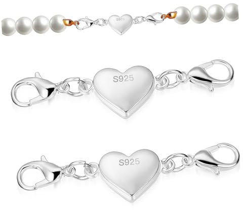 Beatifufu 2pcs Heart Shape Necklace Clasps Silver 925 with Lobster Clasp Jewelry Connectors for DIY and Necklaces Crafting Accessories
