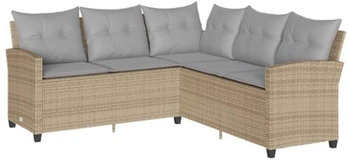 vidaXL L-förmiges Couchsofa mit Kissen Beige Polyrattan, Sofa, Gartensofa, Gartensitzgelegenheiten, Couch, Outdoor-Sofa, Sitzgelegenheiten im Freien