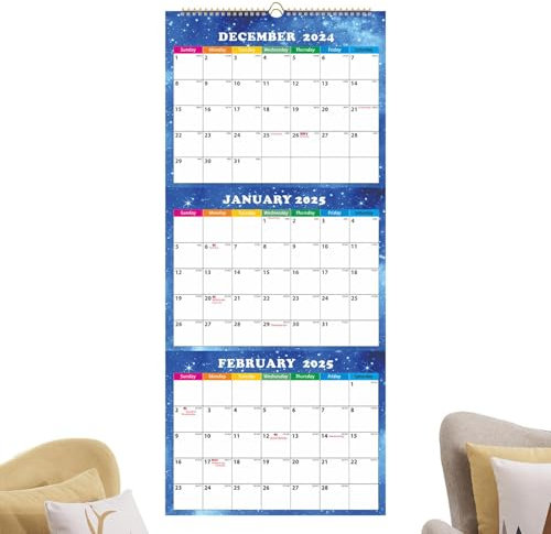 Monatlicher Wandkalender 2025.2025, akademischer 3-Monats-Wandkalender, kabelgebunden, Dezember 2024 – Januar 2026, Planer mit dickem Papier für