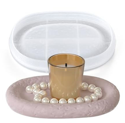 Waitamo Stampo Silicone per Resina Vassoio Ovale, Stampi per Resina Vassoio con Texture Stampi in Silicone per Resina Per Sottobicchieri Gioielli Profumi Candele Piante Piccoli Dolci (6.4x4.4x0.8in)