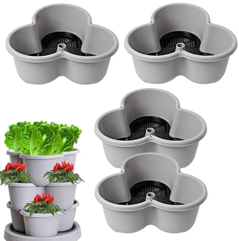Befeixue 4 Tiers Garten Pflanzturm | Stapelbare Erdbeer Pflanzgefäße | Stapelbare Blumentöpfe Mit Fahrbaren Rädern Tablett | Vertikaler Pflanzturm Für Drinnen Und Draußen, Balkon Und Terrasse