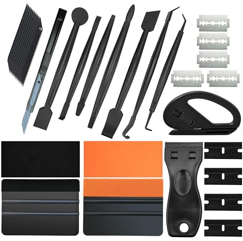 33Pcs Carbon Fibre Vinyl Wrap Material Slicer & Smoothing Tools for Car Window Tint, Kitchen Film & Wallpapers - Bubble-Free Detailing Kit for Automotive & Furniture