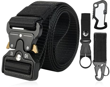 Taktischer Gürtel,Herren Schnellverschluss Gürtels,3,8*130cm Rettungsdienst-Gürtel,Arbeitsgürtel mit Metallschnalle und Wasserflaschenclip Haken,Nylon Militär Feuerwehr Hochleistungsgürtel für Jagen