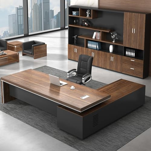 Office Computer Desk with Top and Built-in CPU Storage Boss Table Computer Desk Home Office Furniture with Drawers - （Without Chairs） Left Side Cabinet 71 L x 63 W x 30 H