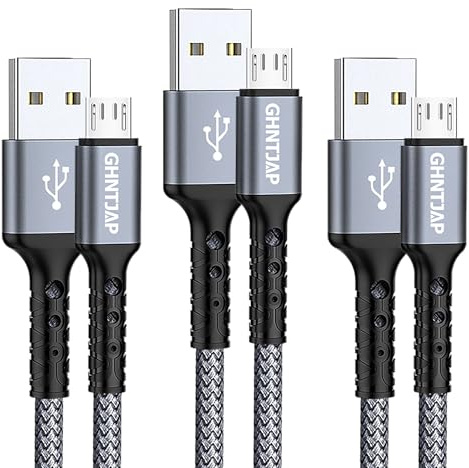 GHNTJAP Micro USB Kabel,[3Stück 1M],Micro USB Ladekabel,Nylon Ladekabel für Android Phones kompatibel mit Galaxy S7 S6 S5 Huawei P Smart Kindle PS4 Controller usw. - Grau