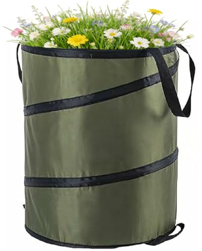 Pop-Up Gartenabfallsack Laubsack, Oxford Gartensack Camping Abfallbeutel mit Griffen für Abfall, Garten Müll,Spielzeug,zusammenklappbar,robust selbstaufstellend,faltbar, wiederverwendbar (Green-38L)