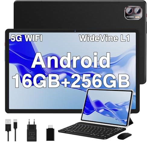 BIEGEDY Tablet Pantalla 2K,16GB RAM + 256GB ROM + TF 1TB Octa-Core 2.0 GHz / 8600 mAh /2000 x 1200 Pixels / 5G WiFi/Bluetooth 5.0/ 5MP + 13MP, Tablet con Ratón Teclado Negro