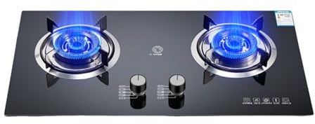 Double-burner Gas Stove, LPG/NG Gas Dual-purpose,with Pure Copper Burner Cover tempered glass Cooktop 5.2KW,Suitable for Home Outdoor Cooking(LPG)