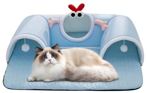 Katzentunnel, großes Katzenbett, Höhle mit Tunnel, interaktives Spielzeug, Kissen, Haustierbedarf für Innen, Kätzchen, Welpen, Kleintiere, Bereicherung, Zuhause, Schlafen, Sommer, Winter