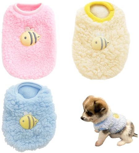 3 Pcs Kitten Clothes, Yorkie, Teacup Dog Clothes, Colorful Chihuahua Puppy Cat Vest with Bee Pattern, Winter Warm Puppy Pet Clothes Sweater Shirt Vest, Cute Jumper for Mini Newborn Dogs(XXXS)