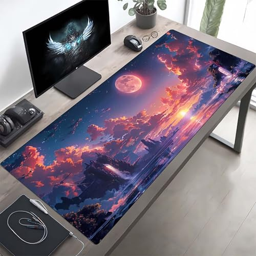 Gaming Mauspad 1600x800x3 mm Gaming Mousepad XXL Himmel Rosa Mauspad Schreibtischauflage, Genähte Kanten Mausmat, rutschfeste Gummibasis, Schreibtisch Schutz für Home Büro, Geschenke PjY2960 6-G