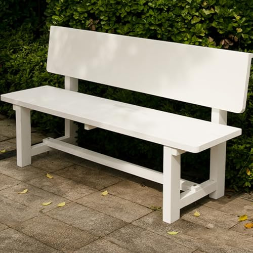 Wetterfeste Gartenbank aus Holz, 3-Sitzer mit Rückenlehne, strapazierfähig, 400 kg Kapazität, Massivholz für Terrasse, Balkon, Veranda und Park, Weiß, 180 cm