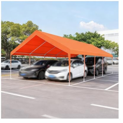 Großes, Robustes Carport-Zelt Mit Metallrahmen, Wasserabweisend, Für PKW, Traktor, Wohnmobil Und SUV(Orange)