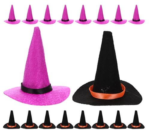 FELTECHELECTR 20 Kleiner Hexenhüte aus Filz 8cm Miniatur Zauberhüte zum Basteln Halloween Deko Puppenhaus Accessoires Leichte Selbstgemacht Partyhüte in Schwarz und Violett