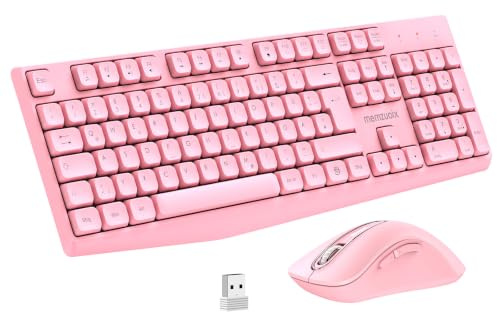 QWERTZ Kabelloses Tastatur Maus Set, Full Size 105-Tasten Tastatur mit Nummernblock, 2.4GHz Funk mit einem USB Nano Empfaenger, 1400 DPI Optische Maus, Plug and Play Fuer Windows PC Laptop und Mac
