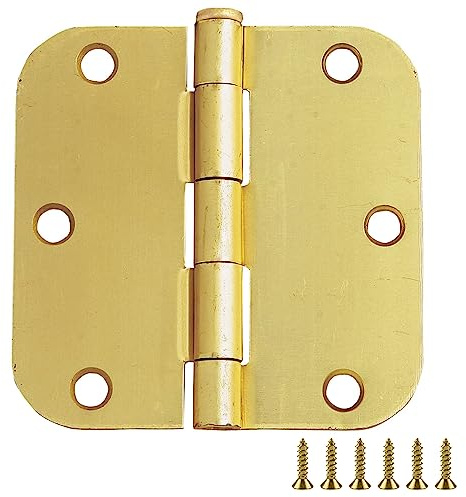 Design House 181404 3.5 x 3.5 5/8 Radius Door Hinge, 10-Pack, Satin Brass, 10 Pack | 5/8 Radius, Surface, Traditional, Steel, 10-Pack, Hardware, 181404