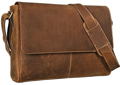 STILORD Umhängetasche aus Echtleder schwarz - 15 Zoll Laptoptasche - Vintage Messenger-Bag - Leder-Kuriertasche Oskar