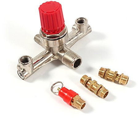Akozon Interruptor del compresor de aire válvula reguladora de presión tubo de doble salida aleación interruptor del compresor de aire válvula reguladora de presión pieza de ajuste