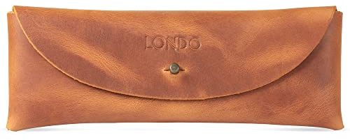 Londo Feder- und Federmäppchen aus echtem Leder im Retro-Stil – Metalldruckknopf, Federmäppchen, Schreibwarentasche