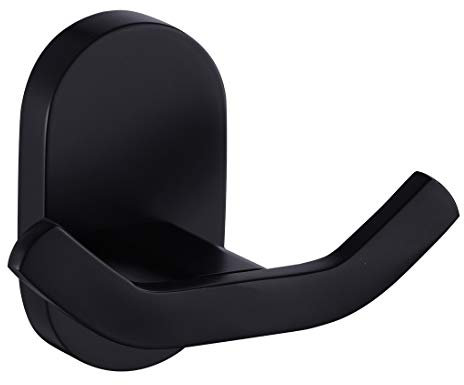 BOOKARROW Matte Black Bathroom Towel Hooks, Wall Mounted Heavy Duty Robe or Door Hook, Screw Fixed Coat Hanger in Bedroom or Kitchen 7113B