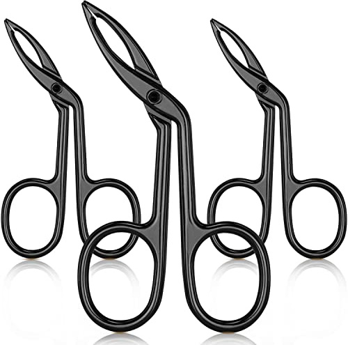Hicarer 3 Pcs Eyebrow Scissor Tweezers with Handle Flat Straight Tip Facial Hair Eyebrow Tweezer for Women Precision Stainless Steel Brow Remover Slanted Nose Wig Plucker for Women Men(black)